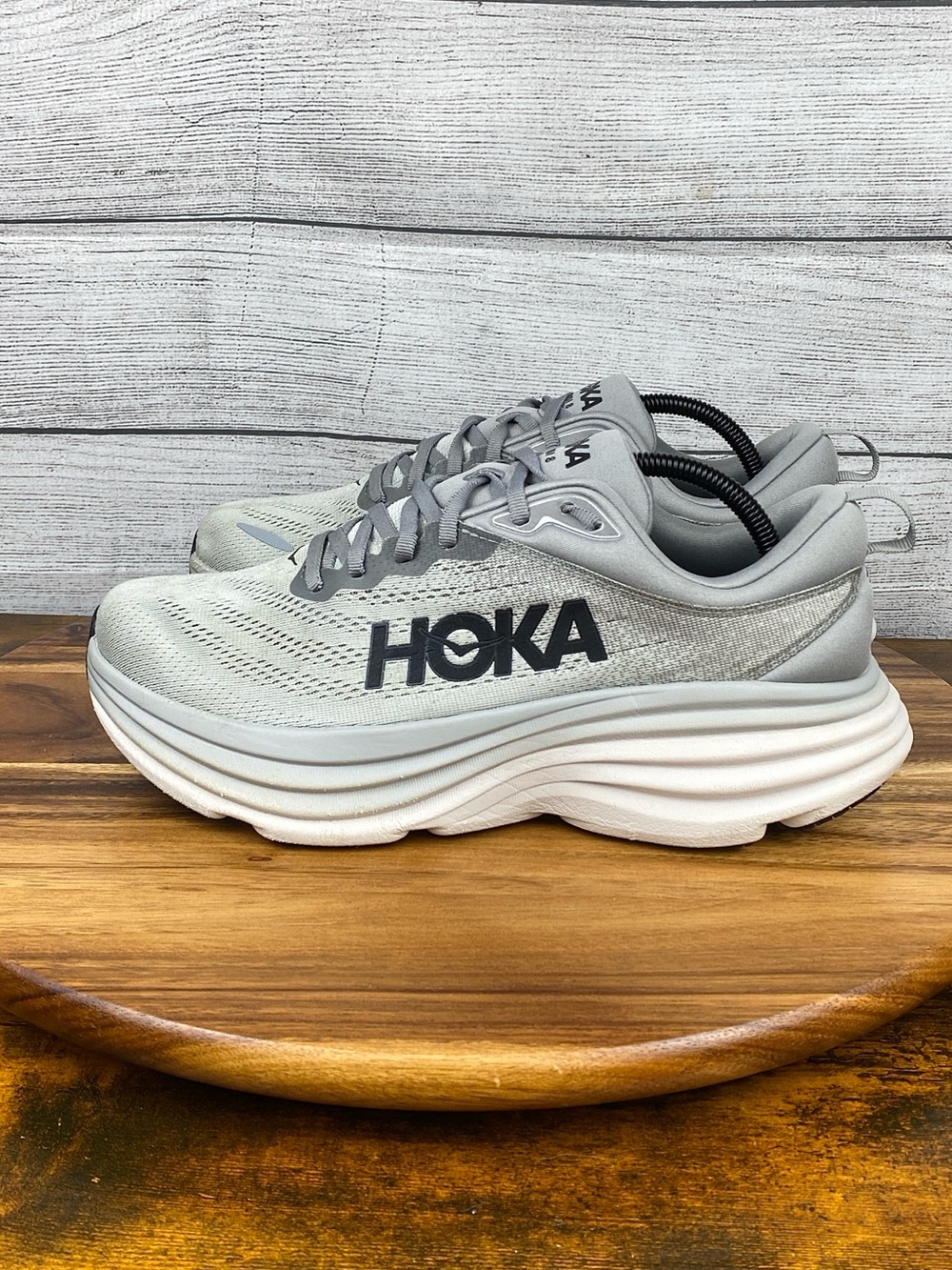 HOKA One One Bondi 8 Sharkskin Mist Grey Running Shoe Men’s Size 9.5 Wide